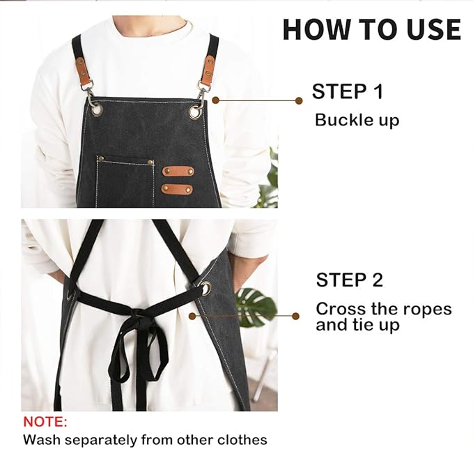 ZOMAO Chef Apron,Cross Back Apron for Women and Men,Cotton Canvas Apron with Adjustable Straps and Large Pockets,Kitchen Cooking Baking Bib Apron