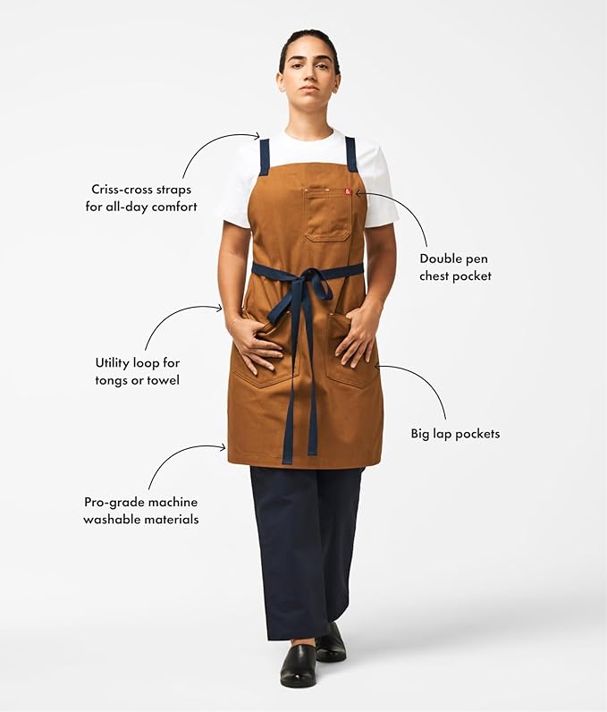 hedley & bennett Crossback Apron - Crossback Chef Apron with Pockets - 100% Cotton Canvas, 8oz - Denver Brown
