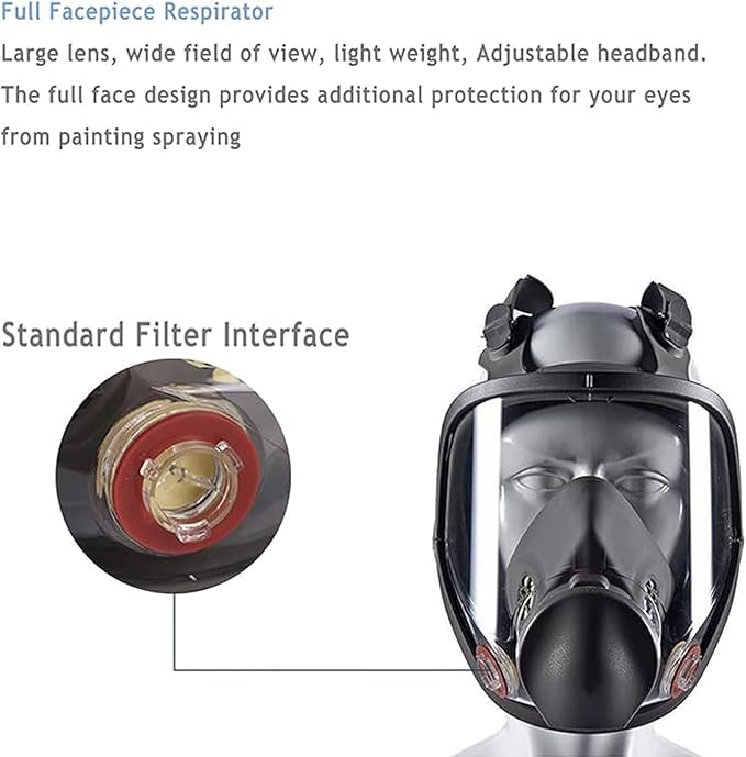 Reusable Full Facepiece, Full Face Cover Protection from Dust and Organic Vapors, Perfect for Paint, Sanding, Polishing, Spraying and Other Work