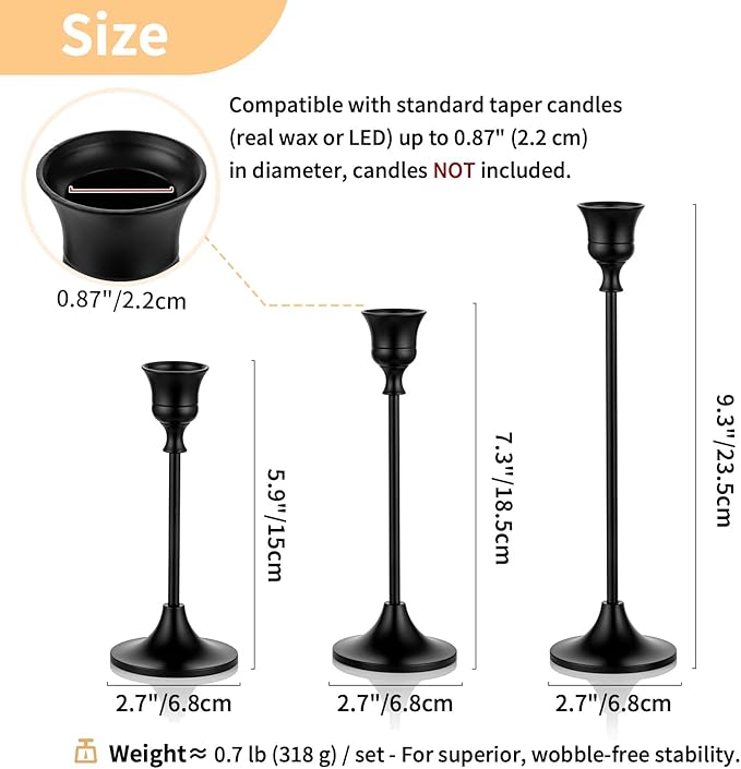 Nuptio Black Candle Holder Candlestick Holders 15 Pcs Candle Sticks Holder Metal Tapered Candle Holder, Taper Candle Holders for Wedding Christmas Party Celebration Mantel Dinner Home Decoration