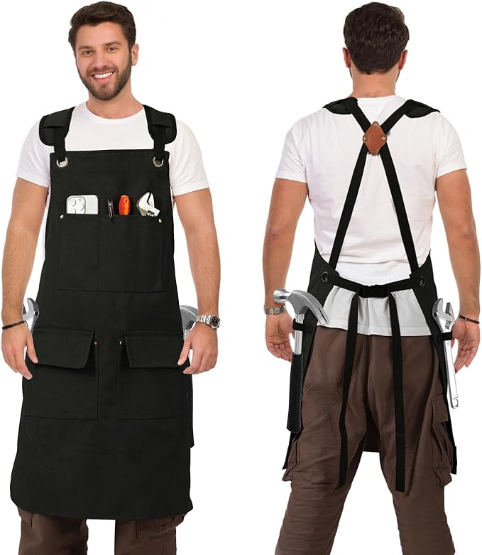 DILLMAN Woodworking Apron for Men Shop Apron Thick Canvas Work Apron with Tool Pockets