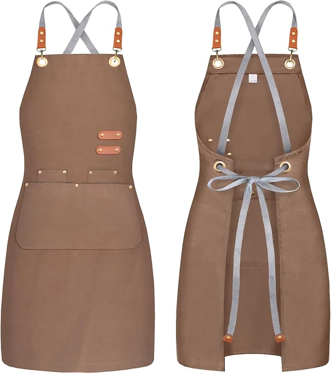 chef apron bib tool apron for man woman cross back straps with 4 pockets for kitchen cooking gardening baking working