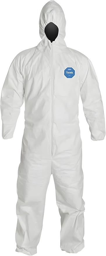 DuPont Tyvek 400 TY127S Disposable Protective Coverall with Respirator-Fit Hood and Elastic Cuff, White
