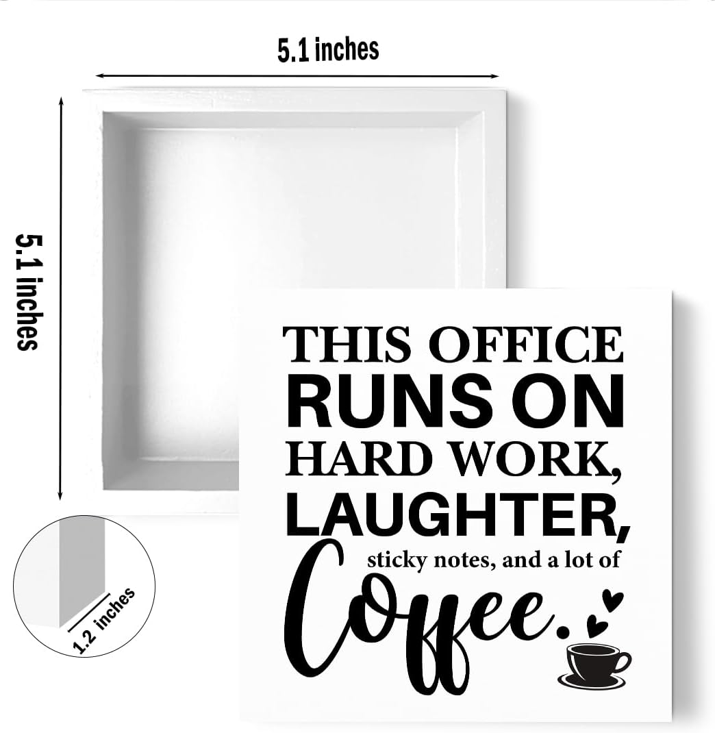 Farmhouse Office Desk Accessories Wooden Box Sign, Positive, This Office Runs on Hard Work Wooden Sign Decorations for Table Shelf, Tabletop Coffee Decor