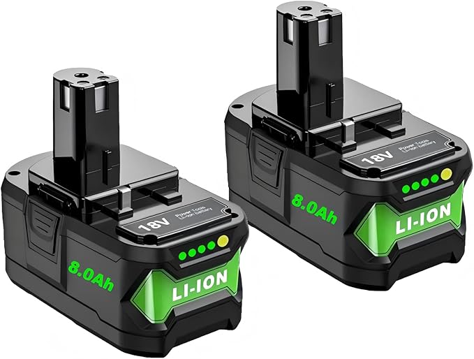Upgrade 2 Pack 8.0Ah High Capacity Replacement for Ryobi 18V Battery P108 P104 P105 P102 P103 P122 P109 Li-ION Compatible with Ryobi 18V ONE+ System Cordless Power Tools and Charger