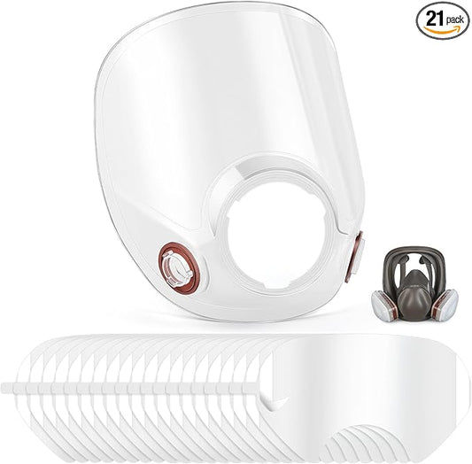 1 Pcs Replacement Parts Lens Compatible with 6000 Series Full Face Respirator and 20 Pcs Peel off Lens Cover Compatible with 6000, 6700, 6800, 6900 Series Full Face Cover, Tool Parts