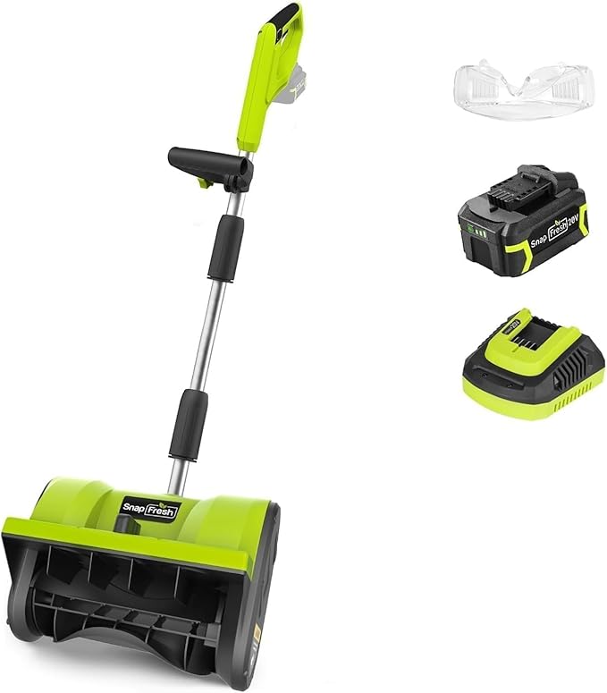 SnapFresh 20V Cordless Snow Shovel, 12” Electric Snow Thrower Kit w/Adjustable Handle & Directional Plate, Lightweight Battery-Powered Snow Blower for Driveway, 4.0Ah Battery & Fast Charger Included