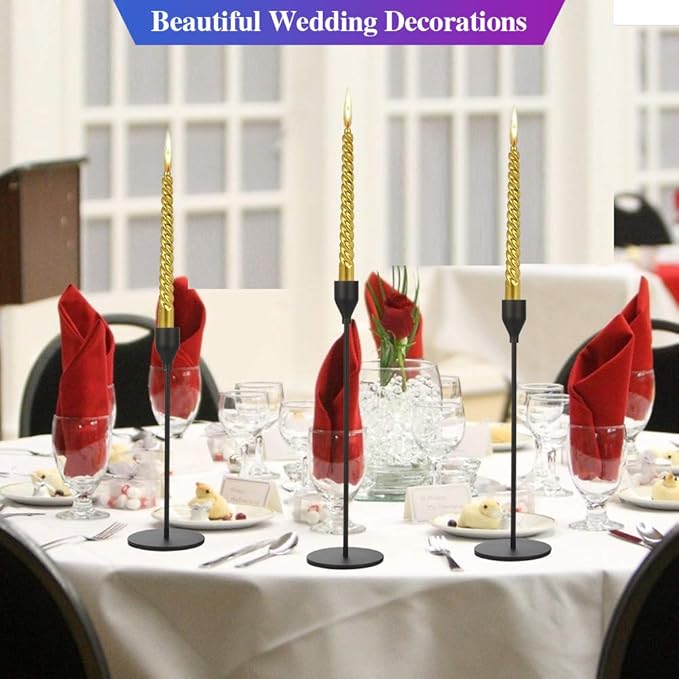 Set of 6 Black Taper Candle Holders Decorative Candlestick Holder for Home Decor, Wedding, Dinning, Party, Anniversary (Black)