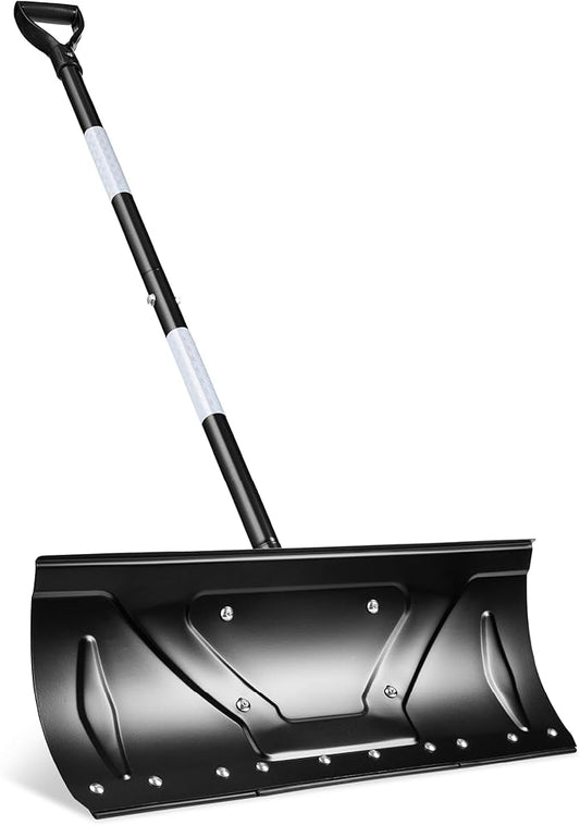 Best Choice Products 24in Galvanized Steel Blade Heavy-Duty Snow Pusher, Hand Plow for Snow Removal, Ergonomic Handle, Easy Storage - Black