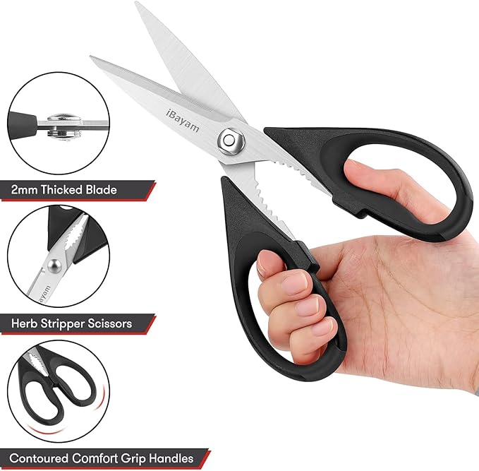 iBayam All Purpose Kitchen Shears Heavy Duty - Stainless Steel Kitchen Shears With Protective Sheath, Soft Grip Handle, Food & Meat Scissors, Home, Kitchen, Dining Utility Gadgets/Essentials/Utensils