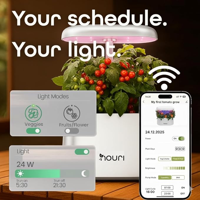 Nouri 5 Pod APP Smart Garden for Home Cooks with Heirloom Tomato | Hydroponics Growing System Kit | LED Grow Lights | Indoor Gardening System | Herb Garden Planter Indoor Kit | Gifts for Women & Men