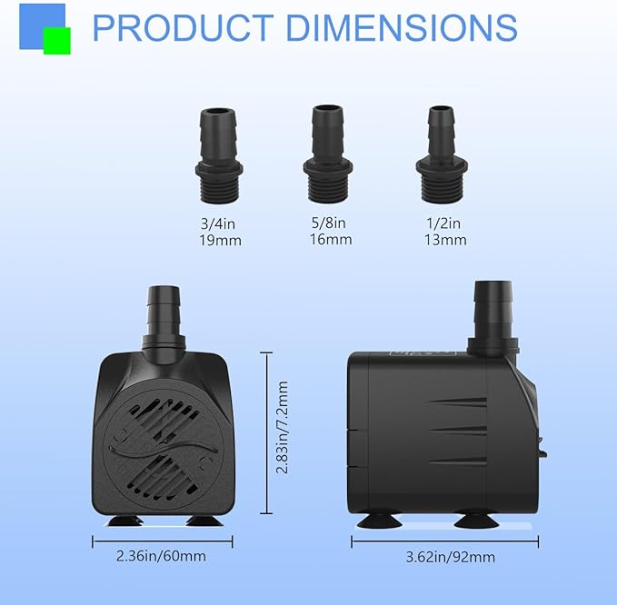 Fountain Pump 400GPH Submersible Water Pump Ultra Quiet for Fountain, Pond, Aquarium, Hydroponic with 6ft power cord
