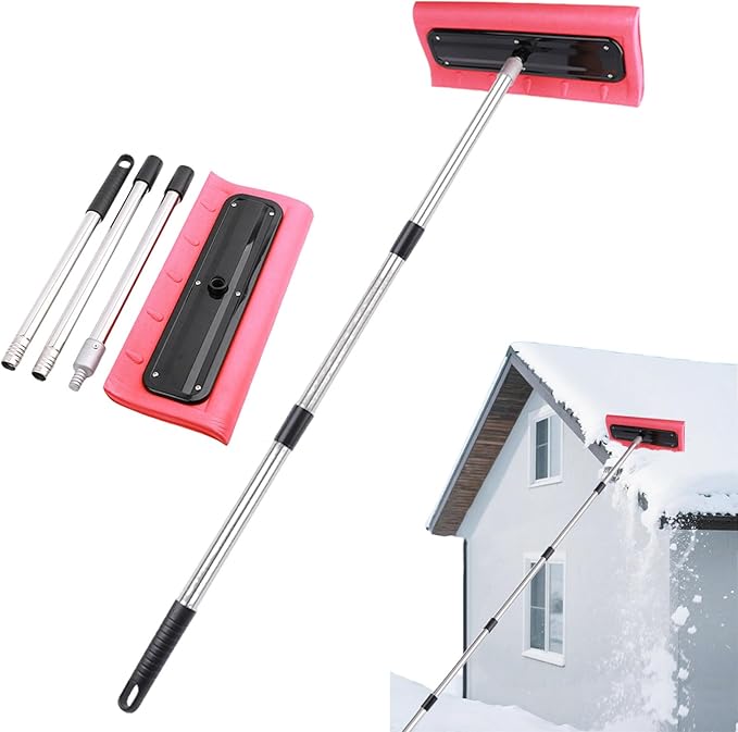 Snow Roof Rake, Foam Head Roof Snow Rake, Foam Broom Scraper for Clearing, Adjustable Telescoping No-Scratch Snows Broom, for Windshields, , Solar Panels and Shingle Overhangs (141.7inch/3.6m)