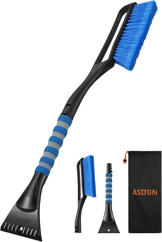 AstroAI 27" Snow Brush and Ice Scrapers for Car Windshield, Detachable Snow Scrapers with Ergonomic Foam Grip for Cars, Trucks, SUVs (Heavy Duty ABS, PVC Brush, Blue)