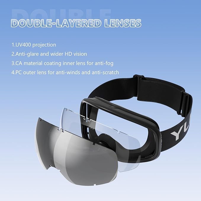 Ski Goggles for Men Women, OTG Snow Goggles, UV Protection Snowboard Goggles for Adult & Youth, Snowmobile, Sledding