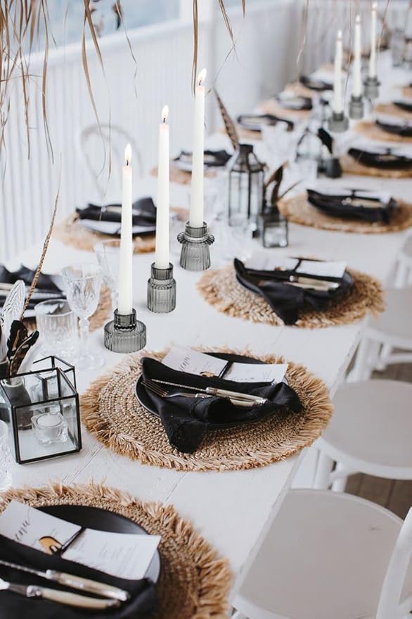 Vixdonos Taper Glass Candlestick Holders Tealight Candle Holders for Table Centerpieces, Wedding Decor and Dinner Party (6 Pcs, Gray)