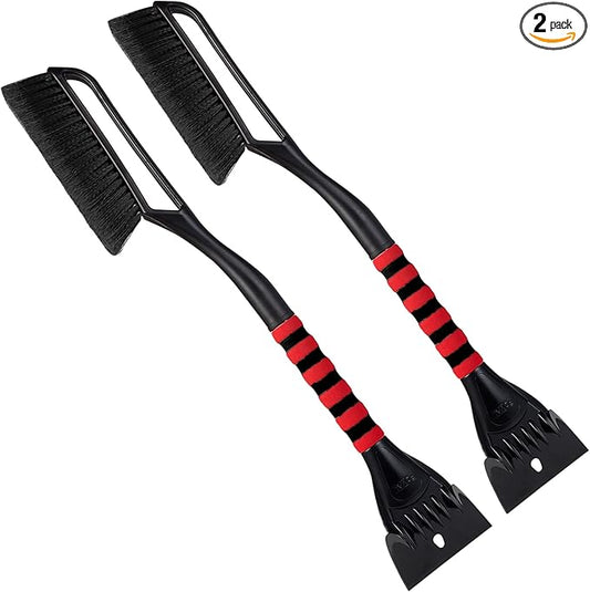 FOVAL 27" Snow Brush with Wider Ice Scraper (4.73" Width)(2 Pack), Snow Removal Car Brush with Comfortable Foam Grip for Cars, Trucks, SUVs, Windshield (Heavy Duty ABS, PVC Brush)