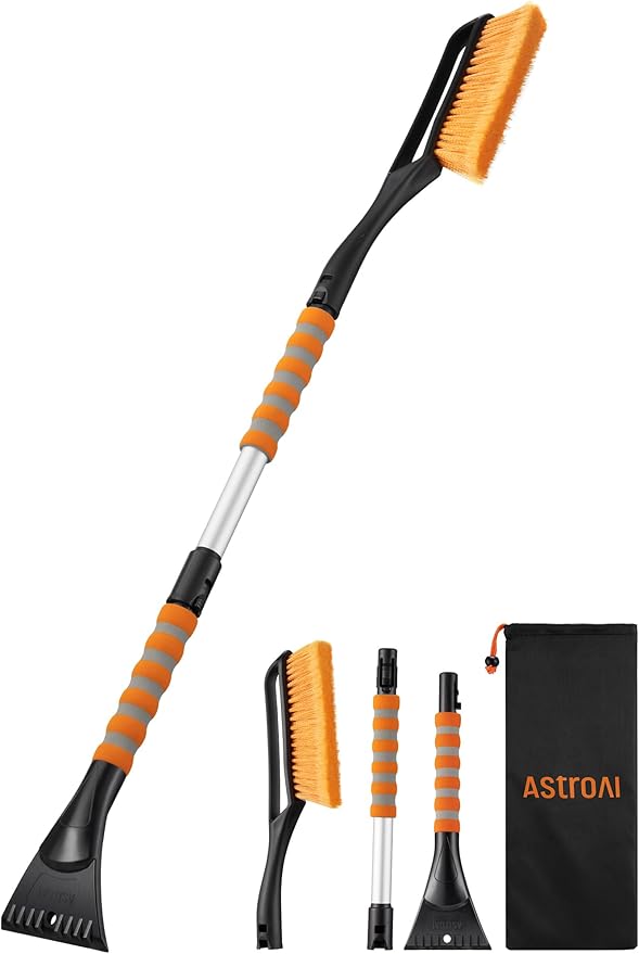 AstroAI 40" Snow Brush and Ice Scrapers for Car Windshield, Detachable Snow Scrapers with Ergonomic Foam Grip for Cars, Trucks, SUVs (Heavy Duty ABS, PVC Brush, Orange)