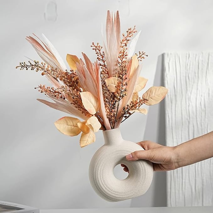 Artificial Flower Arrangement with White Ceramic Vase, 17" Tall Decor for Coffee Table & Home, Silk Flowers for Indoor Decor, Ideal for Living Room, Bedroom & Special Occasions