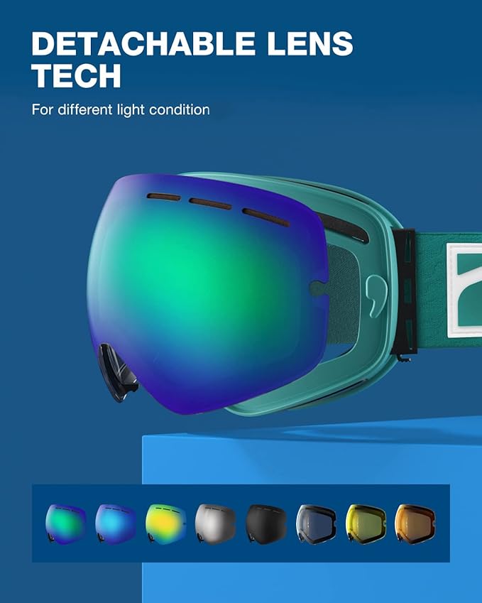 ZIONOR X Ski Goggles - OTG Snowboard Goggles Detachable Lens for Men Women Adult