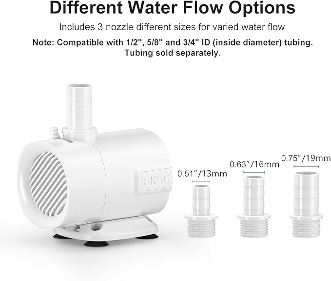 320 GPH Fountain Pump - Submersible Water Pump, Ultra Quiet with Adjustable Flow for Fish Tanks, Ponds, Aquariums, Hydroponics & Statuary, Dual-Suction Side/Bottom Intake (White)