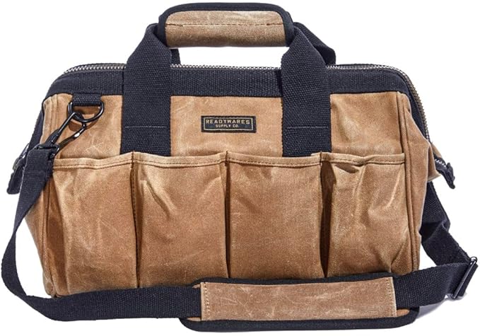 Readywares Tool Bag, Heavy Duty Waxed Canvas Toolbag for Gear, Tools, Supplies and Equipment (15", Tan)