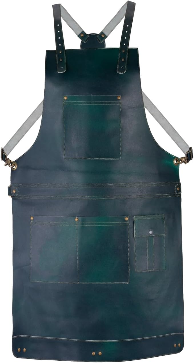 Premium Full Grain Leather Apron, Crossbody Bib Design, Dark Brown, Unisex