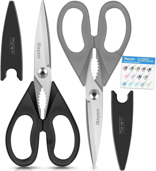 iBayam All Purpose Kitchen Scissors, Kitchen Shears with Protective Sheath Durable Stainless Steel Sharp Scissors, Dishwasher Safe, Soft Grip Handle for Cooking Food Herb Pizza Salad Seafood, 8.5 Inch