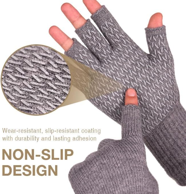 Rahhint Alpaca Wool Fingerless Gloves for Men Women Double-Layer Winter Gloves Warm Windproof Knitted for Typing Driving