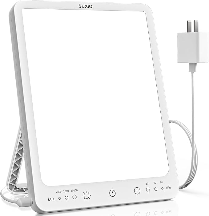 SUXIO Light Therapy Lamp - 10000 Lux Therapy Lights Lamp, 3 Timer & Mode Sunlight Lamp, Memory Function Daylight Lamp, Portable Light Box Therapy Use As Lift Mood, Happy Lamp for Home/Office/Travel