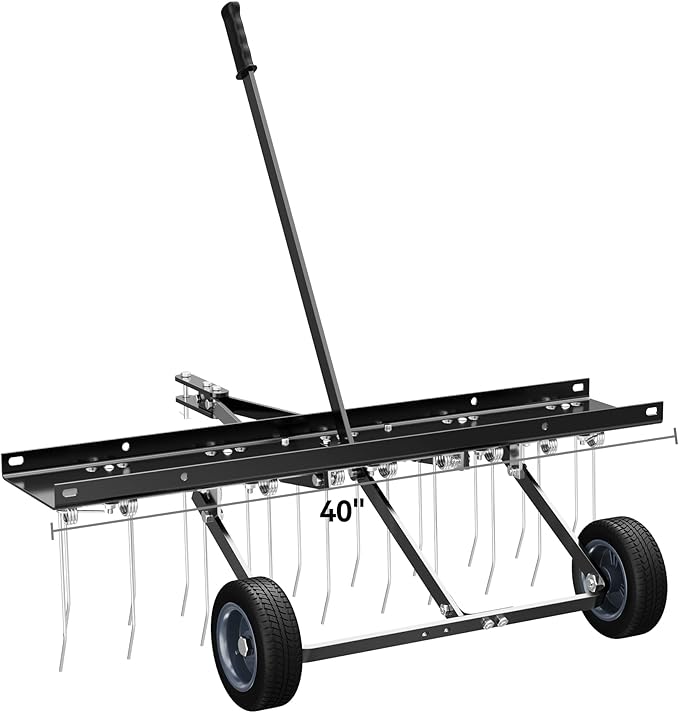 YITAMOTOR 40 Inch Tow Behind Dethatcher, Lawn Dethatcher Rake with 20 Spring Steel Tines & Lift Handle for ATV or Mover Tractors, Tow Behind Lawn Rakes for Lawn Garden Farm Grass