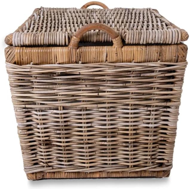 The Basket Lady Lift-Off Lid Wicker Storage Basket, Medium, 20 in L x 15 in W x 14 in H, Serene Grey…