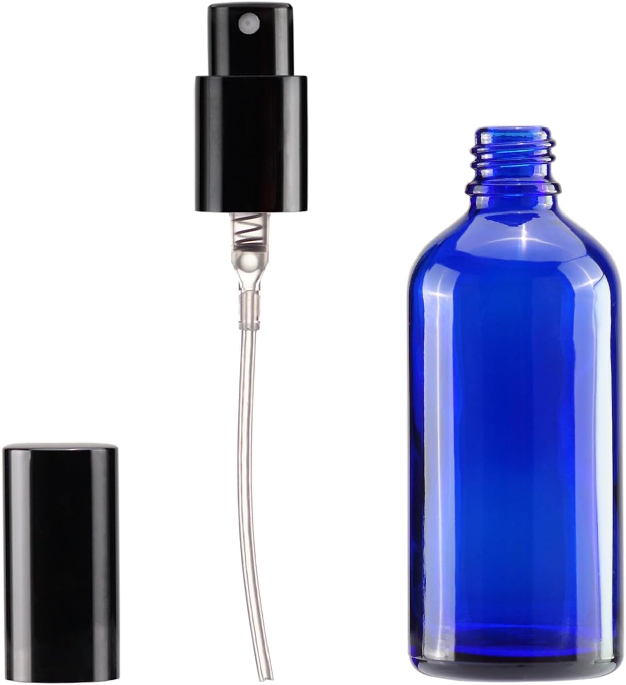 YIZHAO Blue Glass Spray Bottles 4oz, with Small Fine Mist Spray, Metal Cap, Refillable for Essential Oil,Travel,Cleaning,Perfume,Aromatherapy,Makeup – 4 Pcs