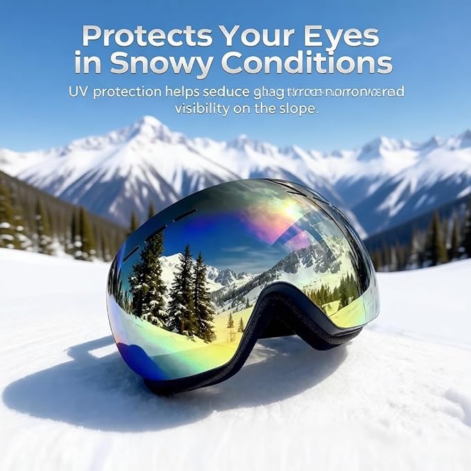 Ski Goggles - REVO Anti-Fog Lens, UV400 Protection, TPU Frame, for Men & Women (Silver & Gray Lens)