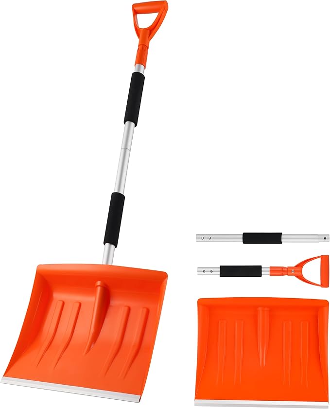 Snow Shovel for Driveway, 43" to 50" Retractable Detachable Lightweight Plastic Snow Shovels with D-Grip Handle, Large Capacity, Ideal for Women & Seniors, Garden/Car/Outdoor Use