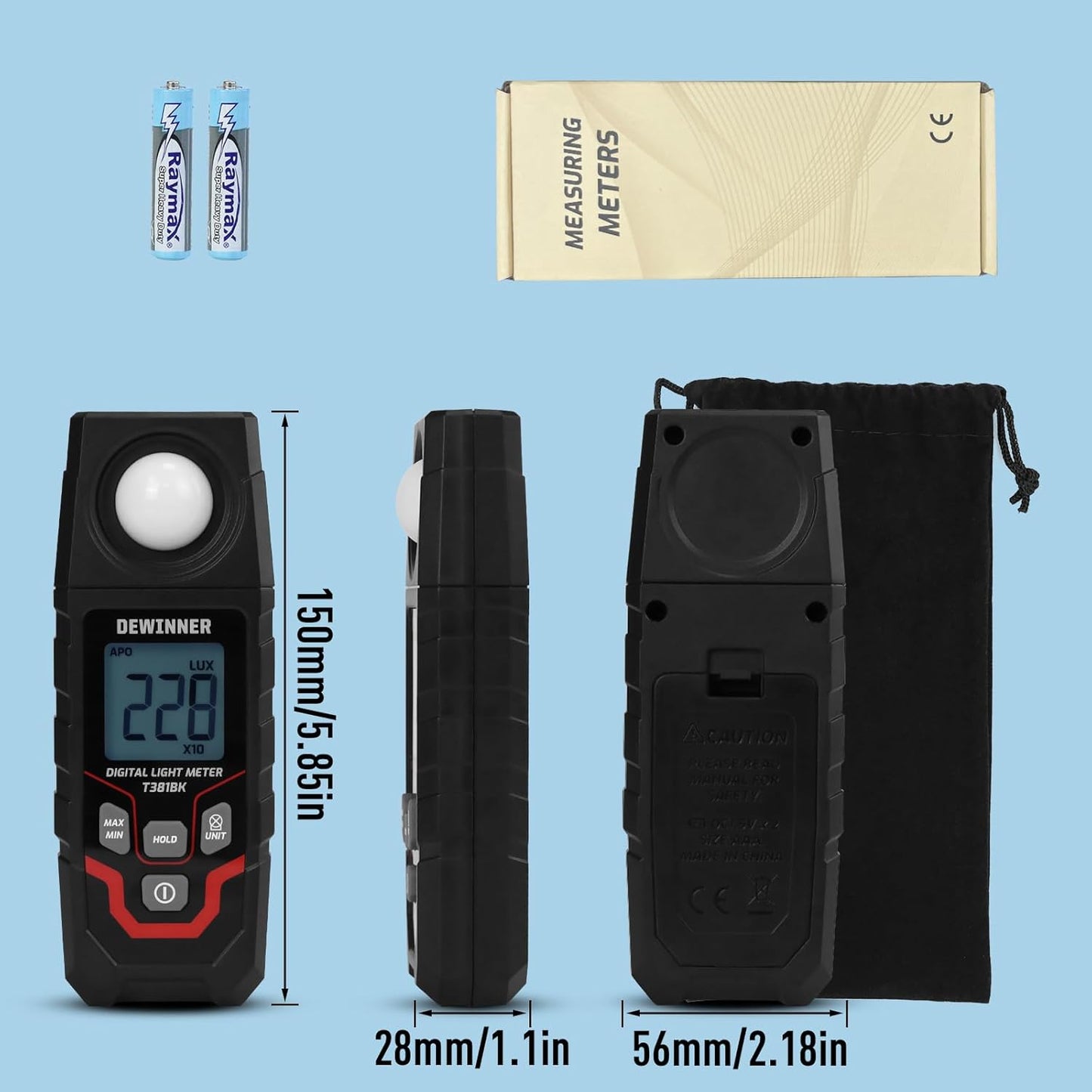 DEWINNER Digital Illuminance Light Meter – 0-200,000 Lux Light Tester for Plants, LED Grow Lights, Car Headlights – Candles Meter, 8X/s Sampling, 120° Angle, Backlit Display (Battery Included)