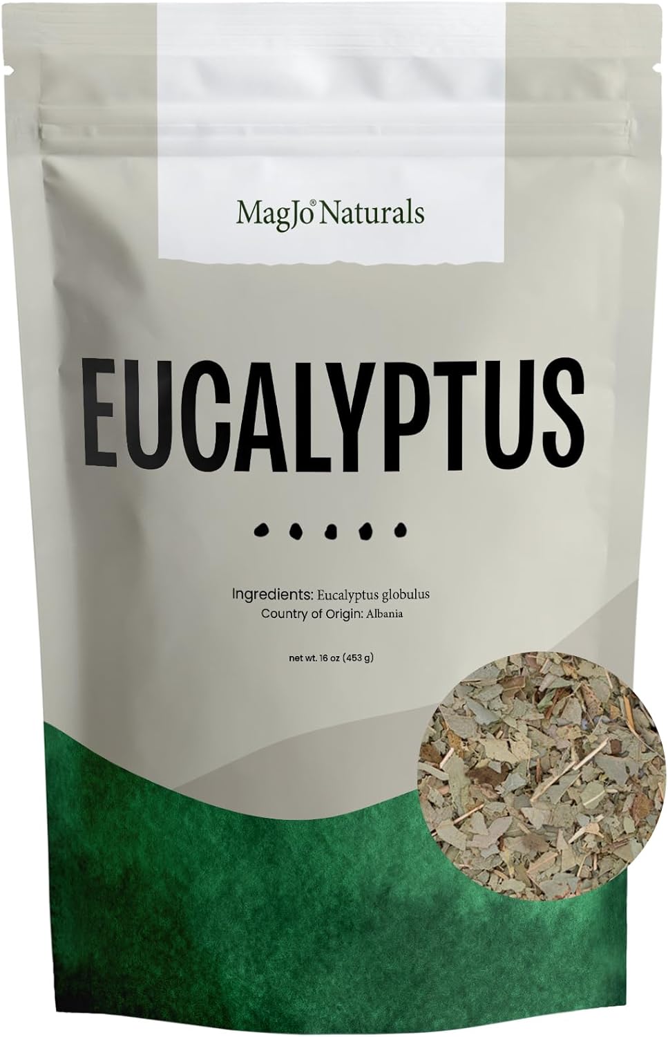 MagJo Naturals Dried Eucalyptus Leaf Cut & Sifted (16 Oz) Herbal Tea, Packaged in the USA with Resealable Bag