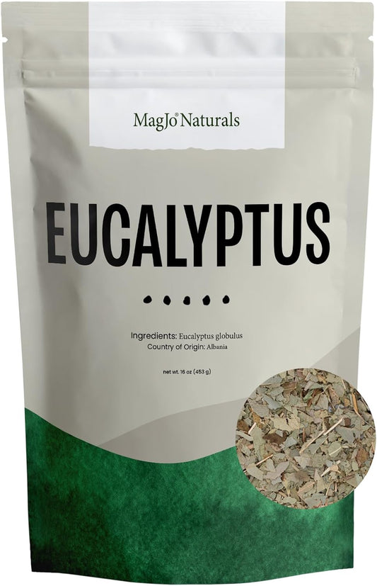MagJo Naturals Dried Eucalyptus Leaf Cut & Sifted (16 Oz) Herbal Tea, Packaged in the USA with Resealable Bag