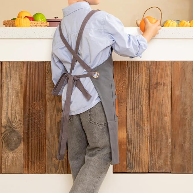 NEOVIVA Heavy Duty Work Apron for Kid Boys with Pockets and Adjustable Cross-back Straps