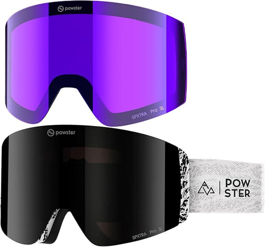 Powster Ski Goggles Snow OTG Snowboard Goggles Magnetic Interchangeable Lens Frameless UV Protection Anti-fog mobile Skating