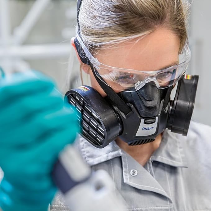 Dräger X-plore 3500 Half-Face Respirator Mask + 2x Multi-Gas Cartridge (OV/AG/HF/FM/CD/AM/MA/HS), NIOSH-Certified, Reusable Professional Respiratory Protection Kit