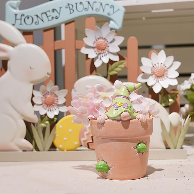 Newman House Studio Flower-Pot Spring-Gnomes Easter Decorations Cactus-Succulents - Unique Garden Pots Easter Decorative Green Planter with Drainage Hole for Home Farmhouse Decor 3 x 3.25 x 4.5 inch