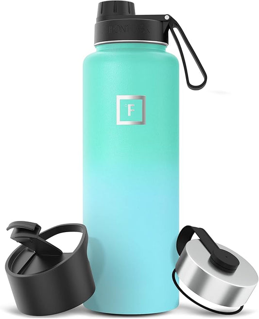 IRON °FLASK Camping & Hiking Hydration Flask with Spout, Wide Mouth Insulated Stainless Steel Sports Water Bottle - 40 oz Sky