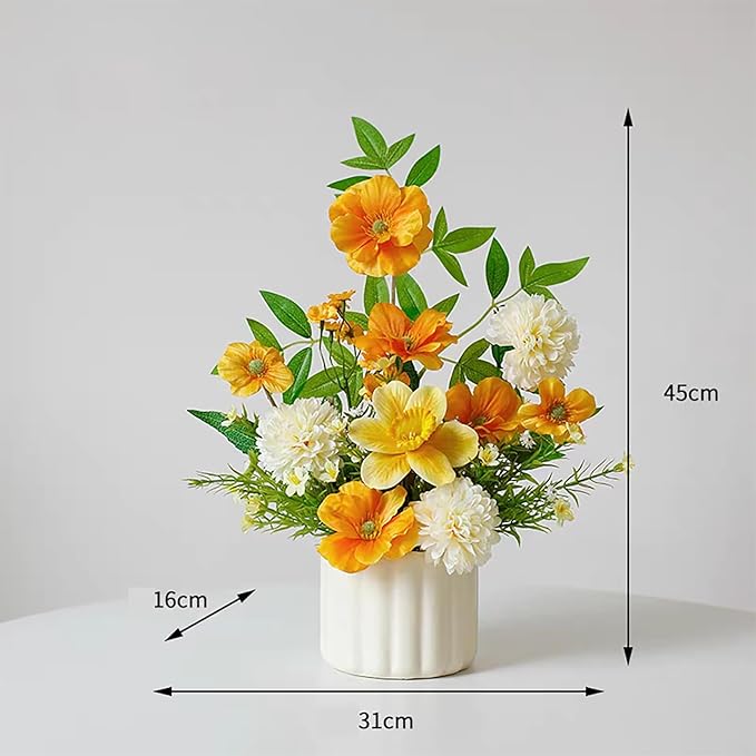 Artificial Fall Flower in Vase Silk Hydrangeas Flowers,Faux Flower Arrangement Suitable for Home Office Decoration, Dining Table Centerpiece