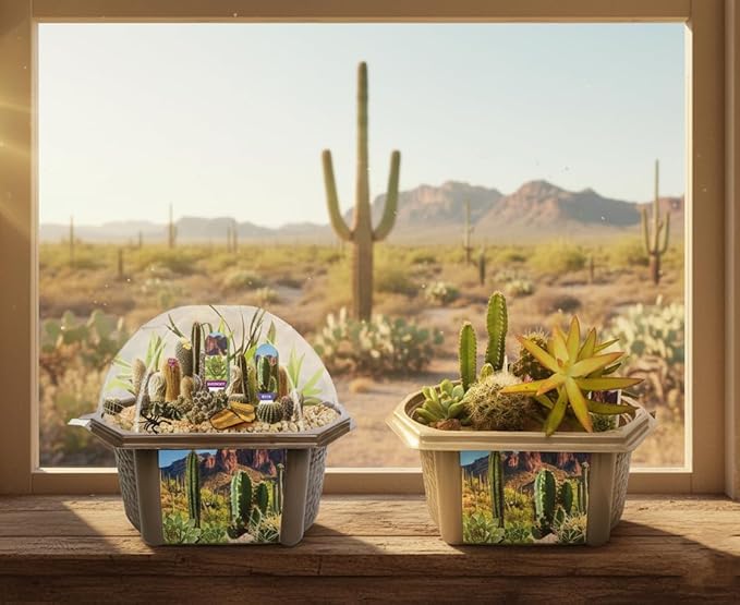 Cactus Succulent Desert Dome Seed Starter Kit - Indoor Desert Starter Kit - Includes Potting Soil, Terrarium, Over A Dozen Desert Plant Seed Packets - DIY Kitchen Grow Kit