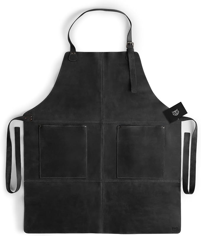 Hide & Drink, Rustic Apron with Large Pockets and Adjustable Straps, Full Grain Leather, Handmade