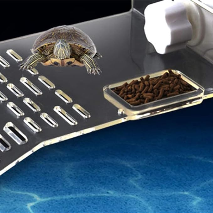 Large Size Acrylic Turtle Basking Platform, Fish Tank Aquarium Platform, Tortoise Resting Terrace with 3PCS Suction Cups