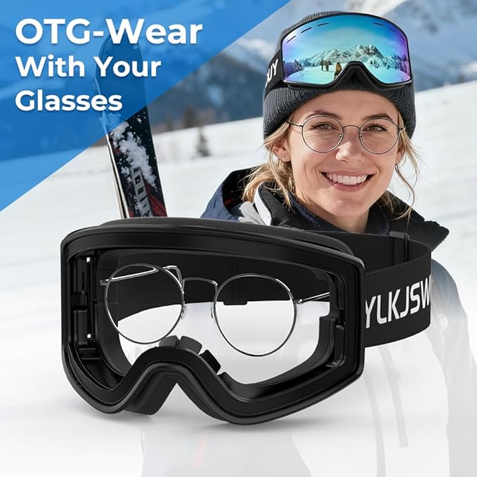 Ski Goggles for Men Women, OTG Snow Goggles, UV Protection Snowboard Goggles for Adult & Youth, Snowmobile, Sledding