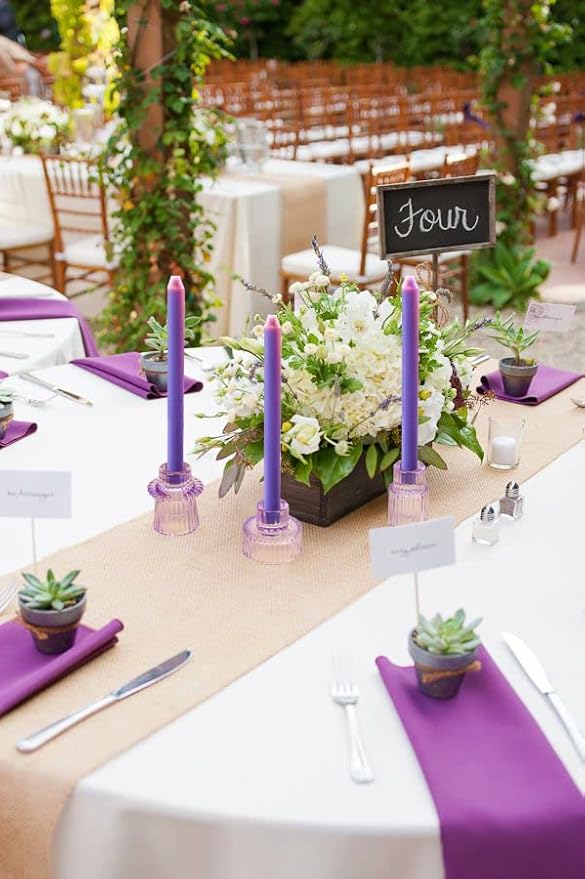 Vixdonos Taper Glass Candlestick Holders Tealight Candle Holders for Table Centerpieces, Wedding Decor and Dinner Party (6 Pcs, Purple)