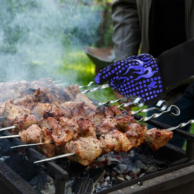 Comsmart BBQ Gloves, 1472F Heat Resistant Silicone Non-Slip Oven Mitts, Long Kitchen Gloves Perfect for Grilling, Cooking, Baking, Cutting, Blue